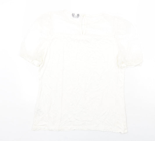 M&Co Womens White Polyamide Basic T-Shirt Size 12 Scoop Neck - Mesh Detail