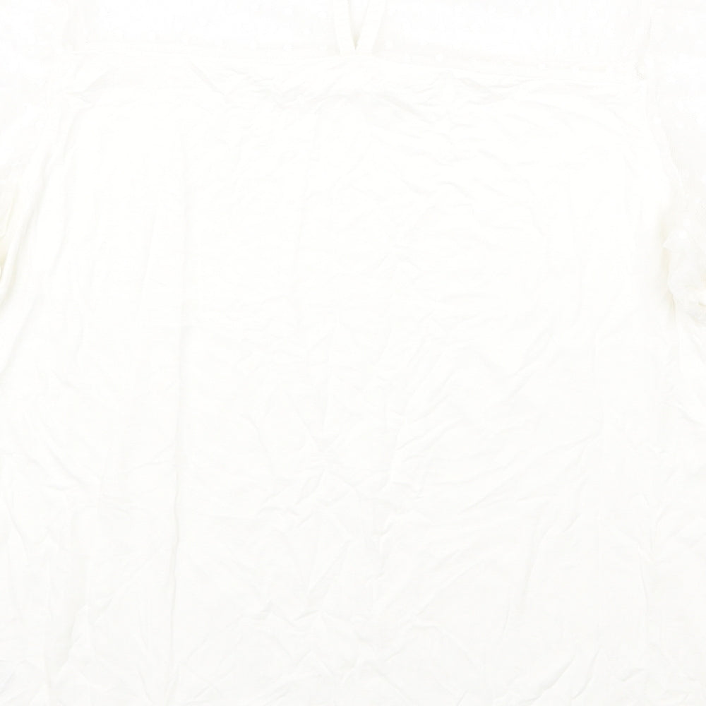 M&Co Womens White Polyamide Basic T-Shirt Size 12 Scoop Neck - Mesh Detail