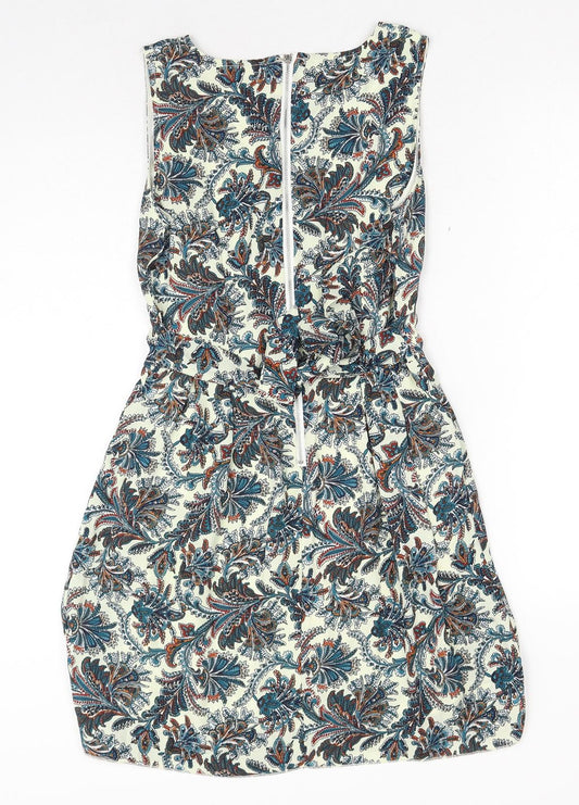 Tenki Womens Blue Floral Polyester A-Line Size 8 Round Neck Zip