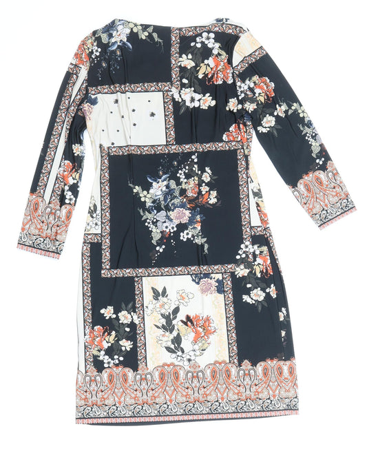 Atmosphere Womens Multicoloured Geometric Polyester A-Line Size 6 Boat Neck Pullover