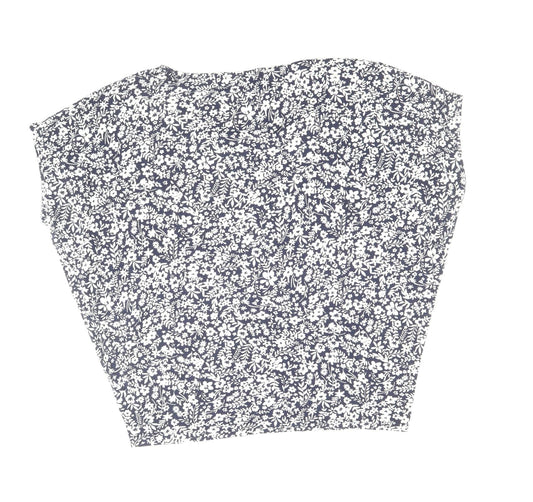 F&F Womens Blue Floral Viscose Basic T-Shirt Size 8 V-Neck