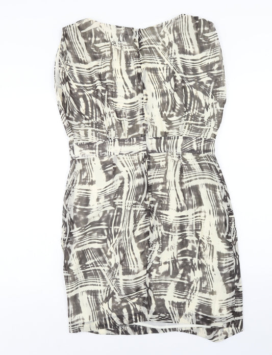 NEXT Womens Grey Geometric Polyester Pencil Dress Size 14 Boat Neck Zip