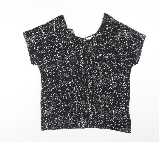 F&F Womens Black Geometric Viscose Basic T-Shirt Size 12 V-Neck - Cross Back Detail