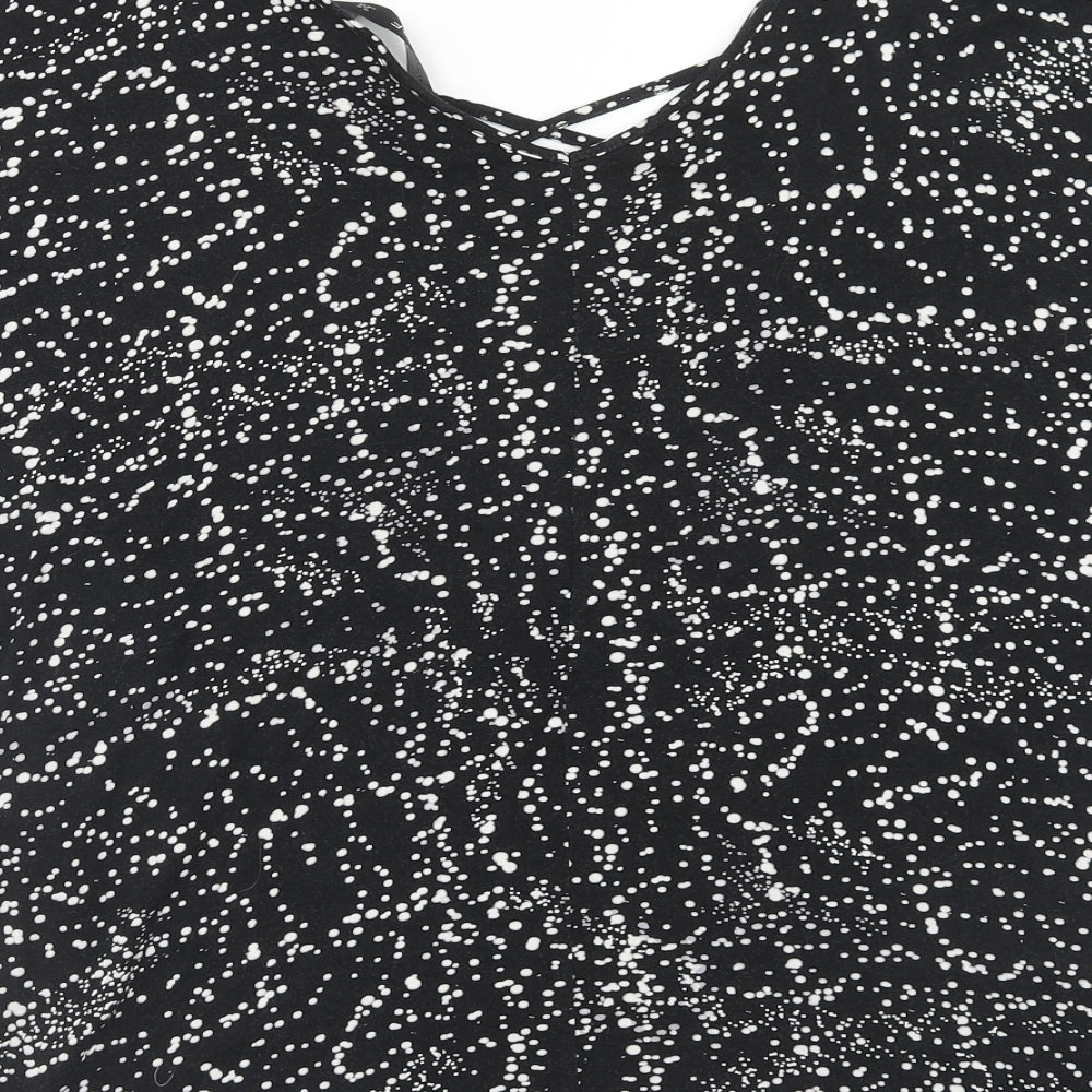 F&F Womens Black Geometric Viscose Basic T-Shirt Size 12 V-Neck - Cross Back Detail