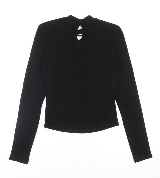 SheIn Womens Black Polyester Basic Blouse Size S V-Neck - Lace Up Front Detail