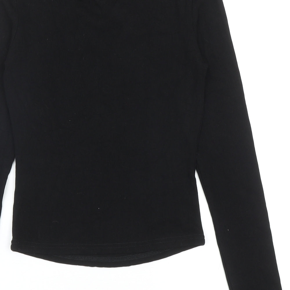 SheIn Womens Black Polyester Basic Blouse Size S V-Neck - Lace Up Front Detail