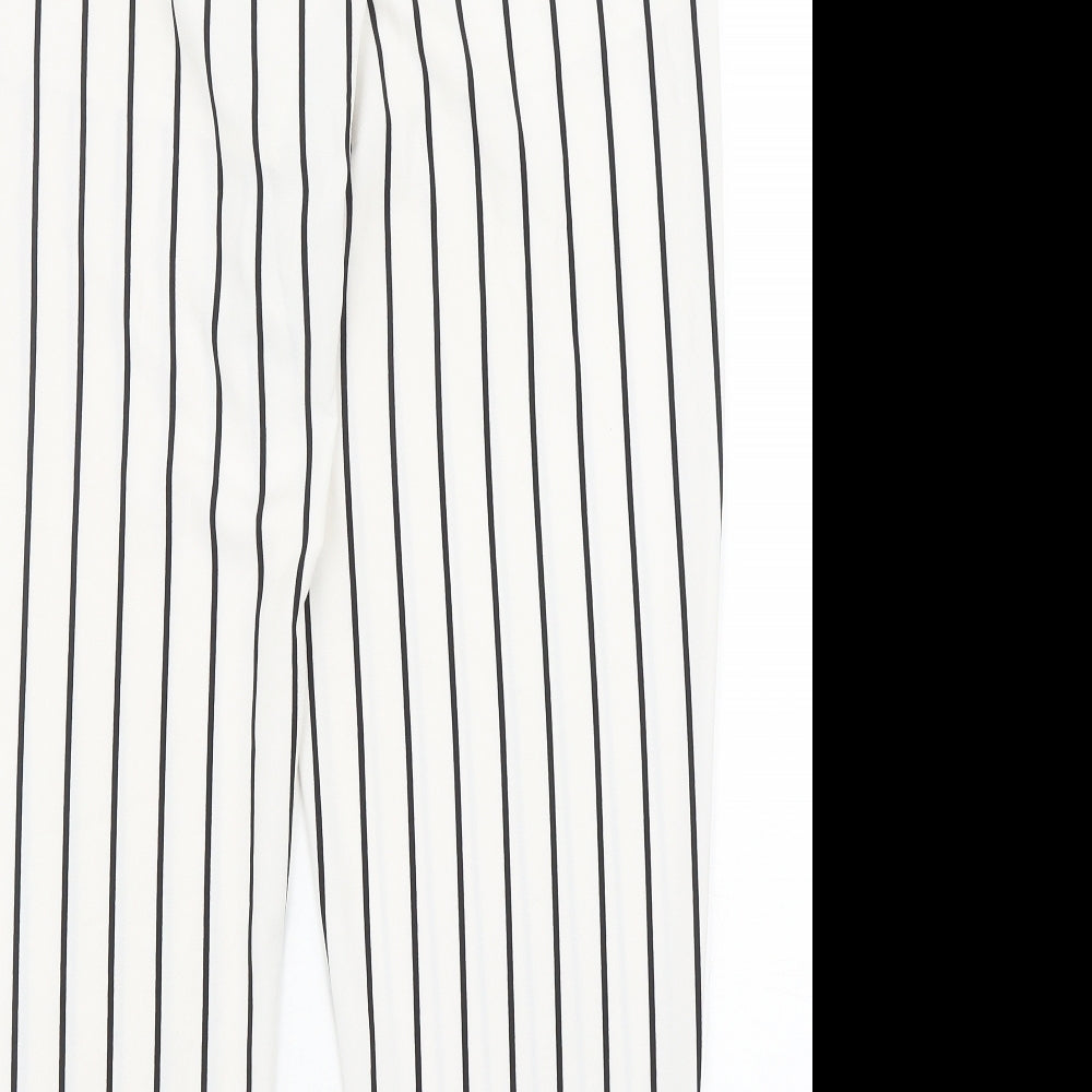 FOREVER 21 Womens White Striped Polyester Trousers Size L Regular