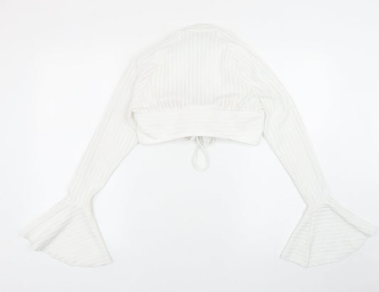 SheIn Womens White Polyester Cropped Blouse Size XS Sweetheart - Bell Sleeve