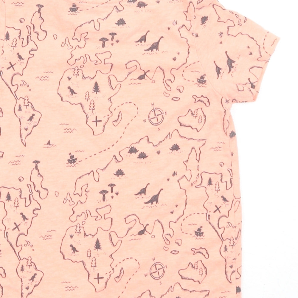 F&F Boys Orange Geometric Cotton Basic T-Shirt Size 9-12 Months Round Neck Snap - Dinosaur map