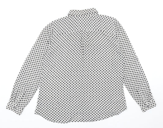 LOFT Womens Black Geometric Polyester Basic Button-Up Size M Collared