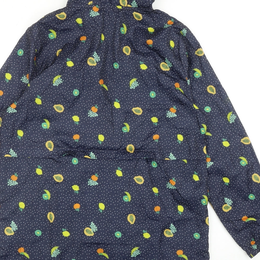 George Womens Blue Geometric Rain Coat Coat Size 10 Zip