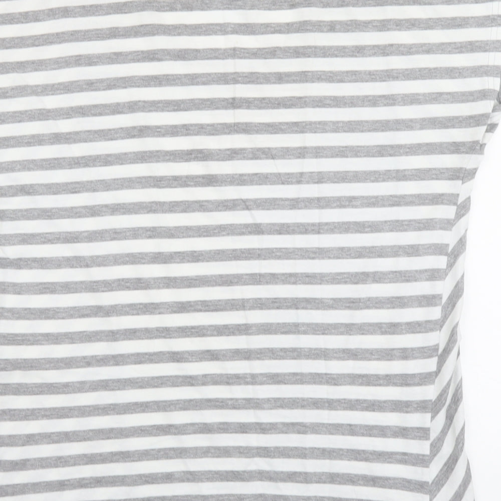 Being Casual Womens Grey Striped Cotton Basic T-Shirt Size 12 Round Neck