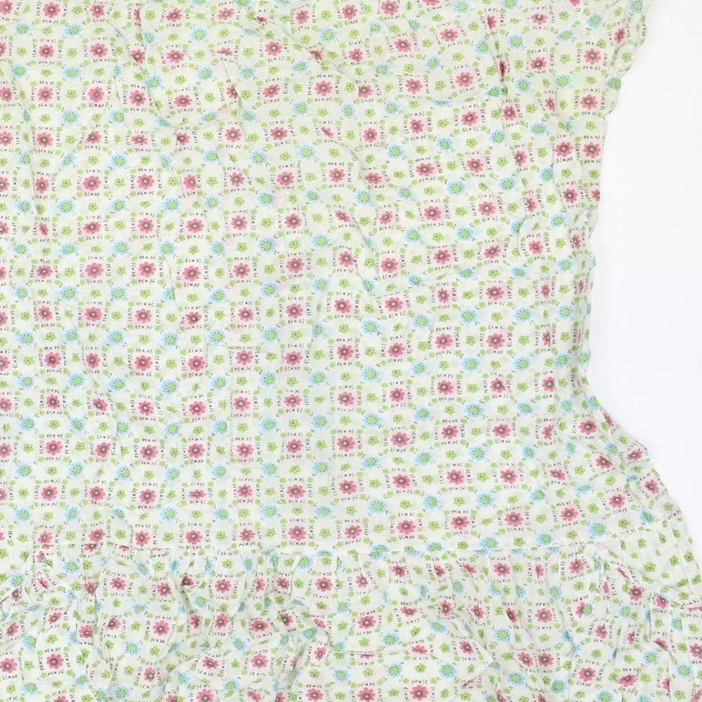 Denim & Co. Womens Multicoloured Geometric Cotton Basic Blouse Size 10 Round Neck