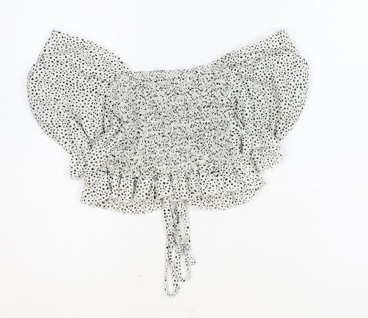 Shein Womens White Geometric Polyester Cropped Blouse Size M V-Neck