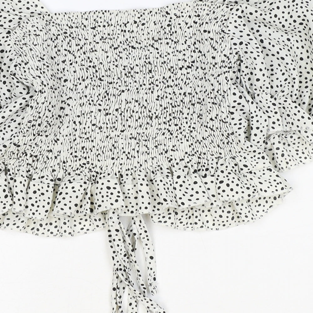 Shein Womens White Geometric Polyester Cropped Blouse Size M V-Neck