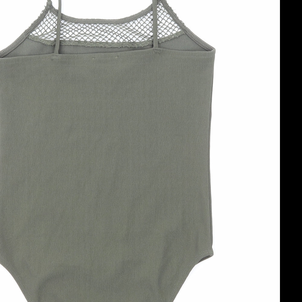 Primark Womens Green Polyester Bodysuit One-Piece Size S Snap