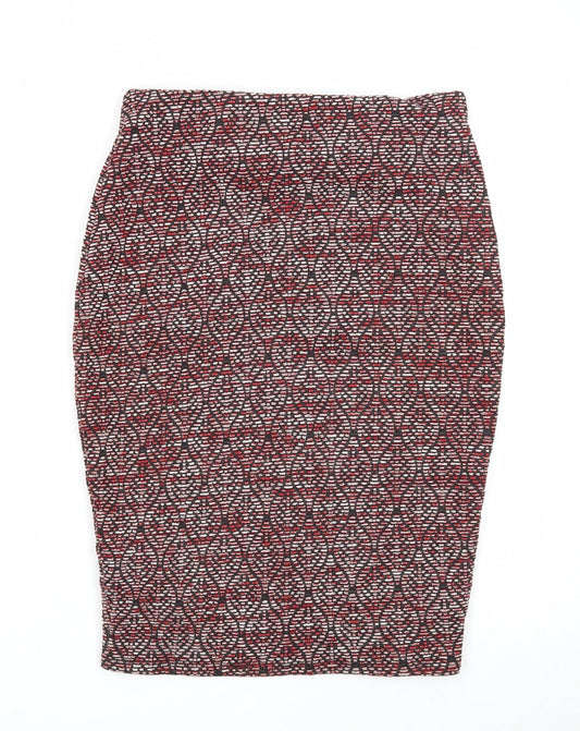 Pull&Bear Womens Red Geometric Polyester Straight & Pencil Skirt Size L Zip