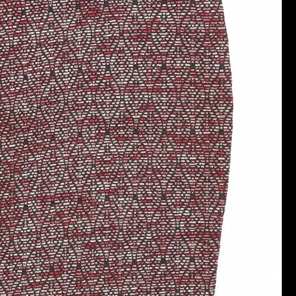 Pull&Bear Womens Red Geometric Polyester Straight & Pencil Skirt Size L Zip