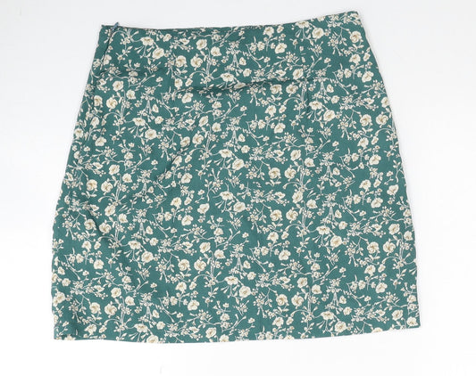 Nasty Gal Womens Green Floral Polyester Mini Skirt Size 6 Zip