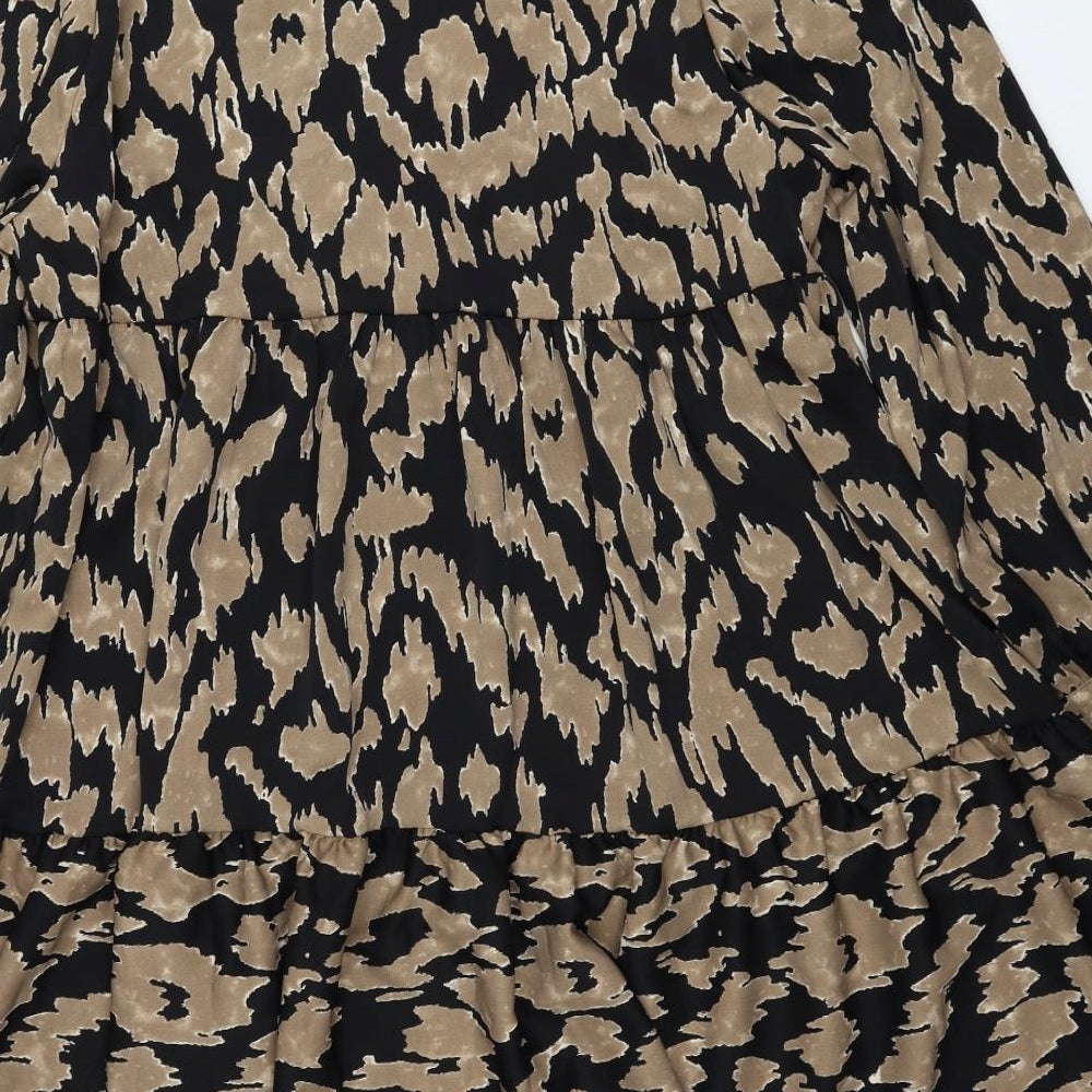 SheIn Womens Brown Animal Print Polyester A-Line Size XL V-Neck Pullover - Leopard Print