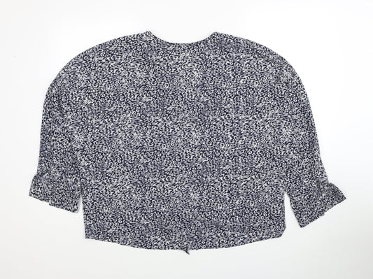 Primark Womens Blue Geometric Polyester Basic Blouse Size 16 V-Neck - Knot Front