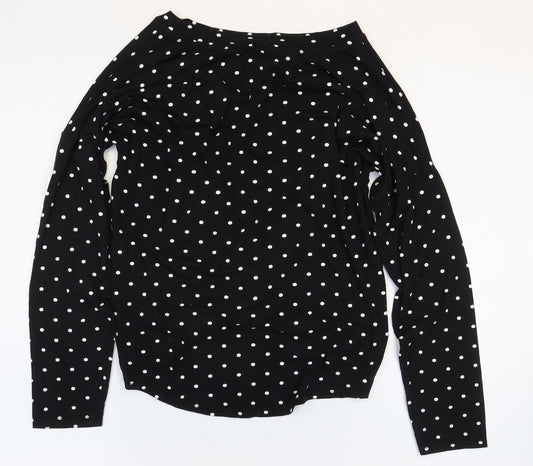 George Womens Black Polka Dot Viscose Basic Blouse Size 10 Boat Neck