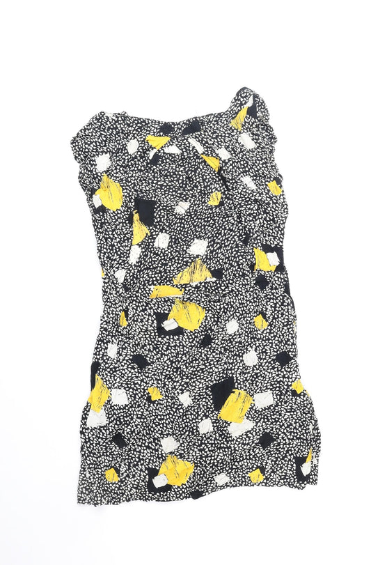 Miss Selfridge Womens Black Geometric Polyester Mini Size 8 Boat Neck Pullover