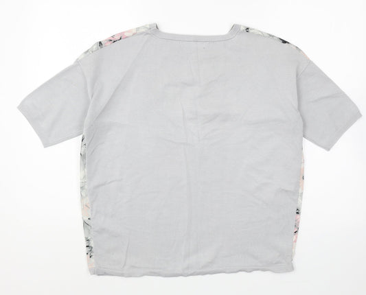 David Emanuel Womens Grey Round Neck Floral Polyester Pullover Jumper Size S