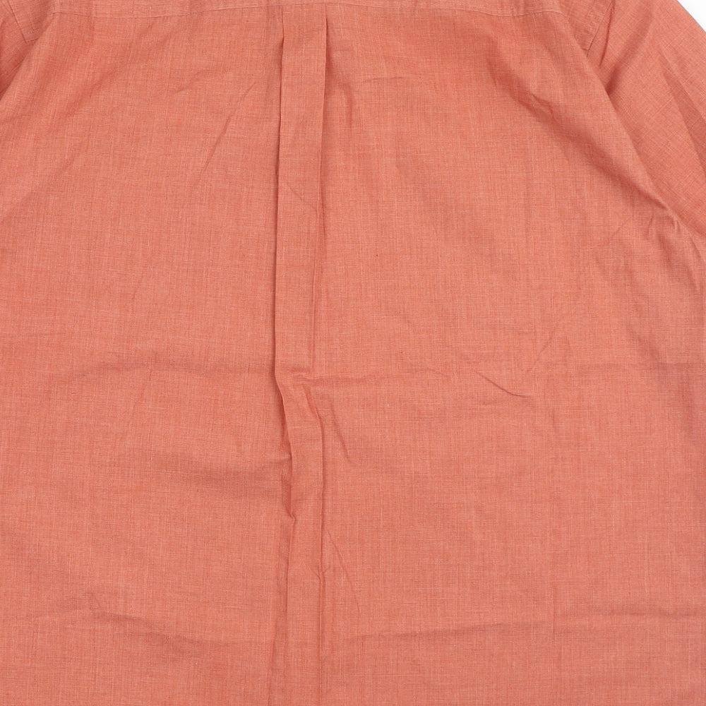 Mens UK Size L Premier Orange Button-Up Short Sleeve Casual Shirt