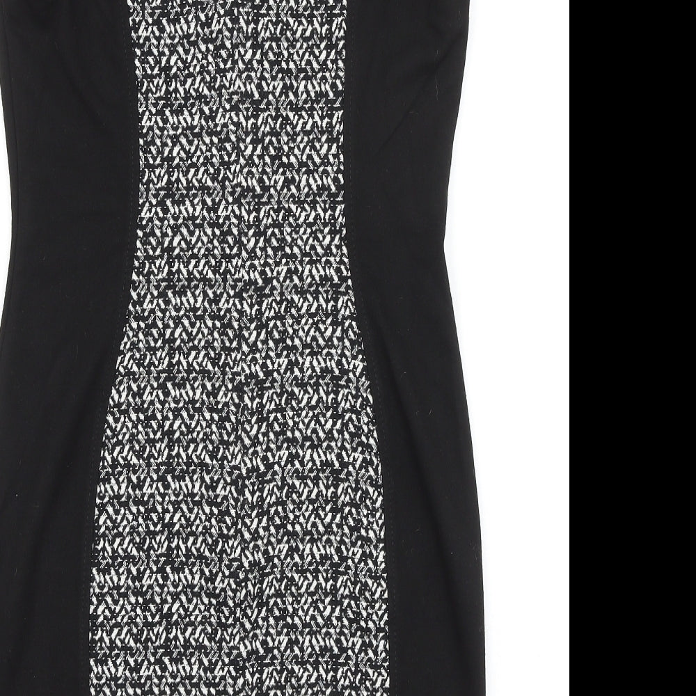 NEXT Womens Black Geometric Viscose A-Line Size 10 Boat Neck Zip