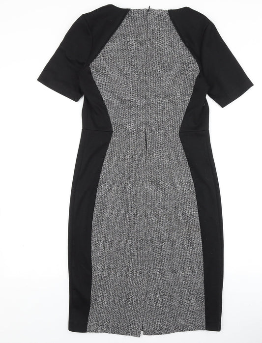 TU Womens Black Colourblock Viscose A-Line Size 12 Round Neck Zip