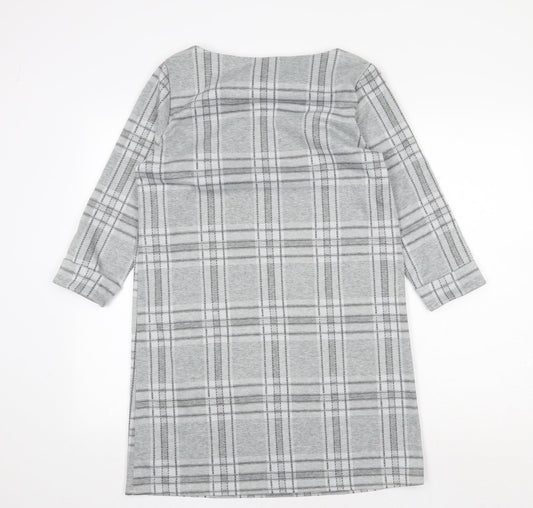 Primark Womens Grey Plaid Polyester Shift Size 8 Round Neck Pullover