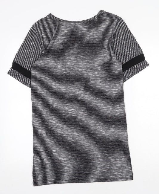 Miss Selfridge Womens Grey Striped Polyester T-Shirt Dress Size 8 Round Neck Pullover