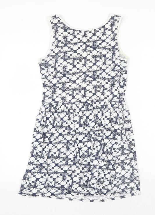 South Womens White Geometric 100% Cotton A-Line Size 10 Scoop Neck Pullover