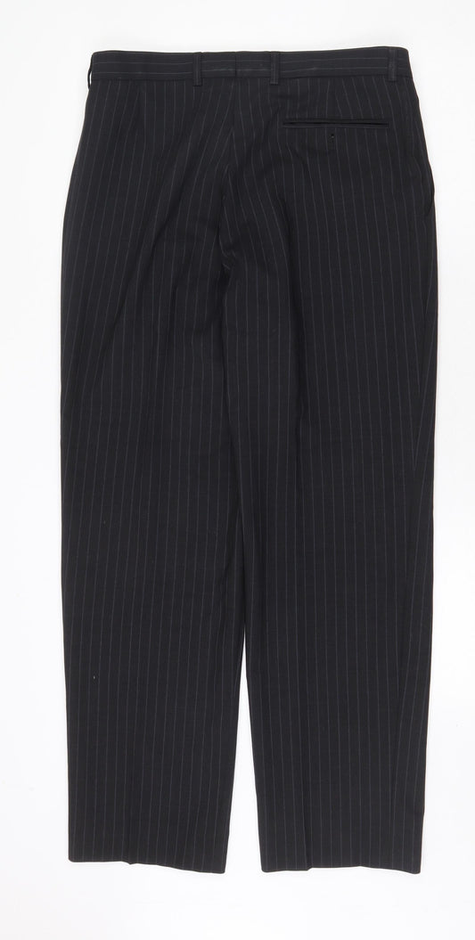 Marks and Spencer Mens Grey Striped Viscose Dress Pants Trousers Size 32 in Regular Zip