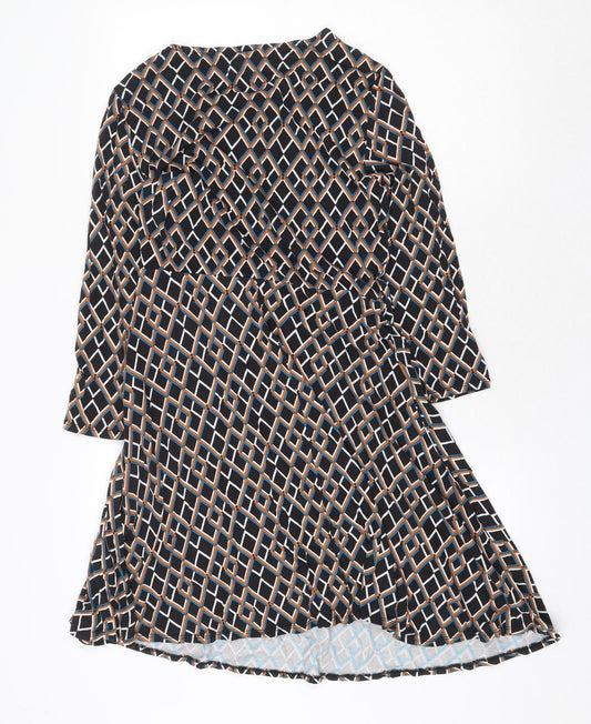 Dorothy Perkins Womens Black Geometric Viscose Fit & Flare Size 8 Round Neck Pullover