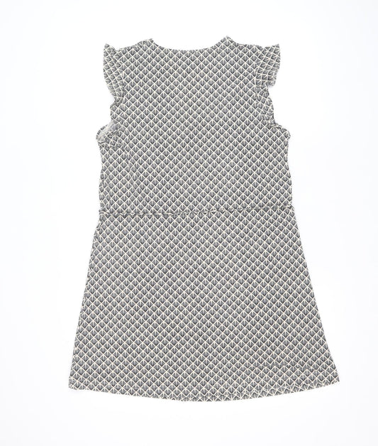 H&M Womens Beige Geometric Polyester Fit & Flare Size S V-Neck Pullover