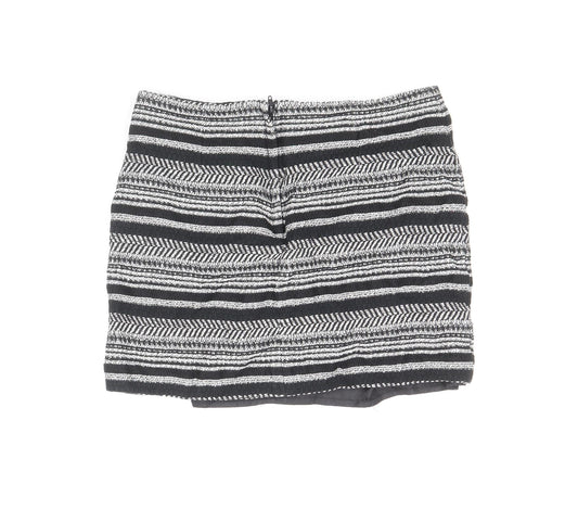 Divided by H&M Womens Black Striped Cotton Mini Skirt Size 10 Zip