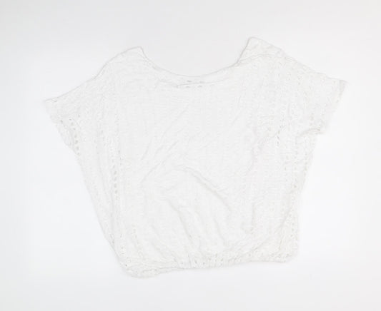 Alexara Womens White Viscose Cropped T-Shirt Size S Round Neck - Broderie Anglaise