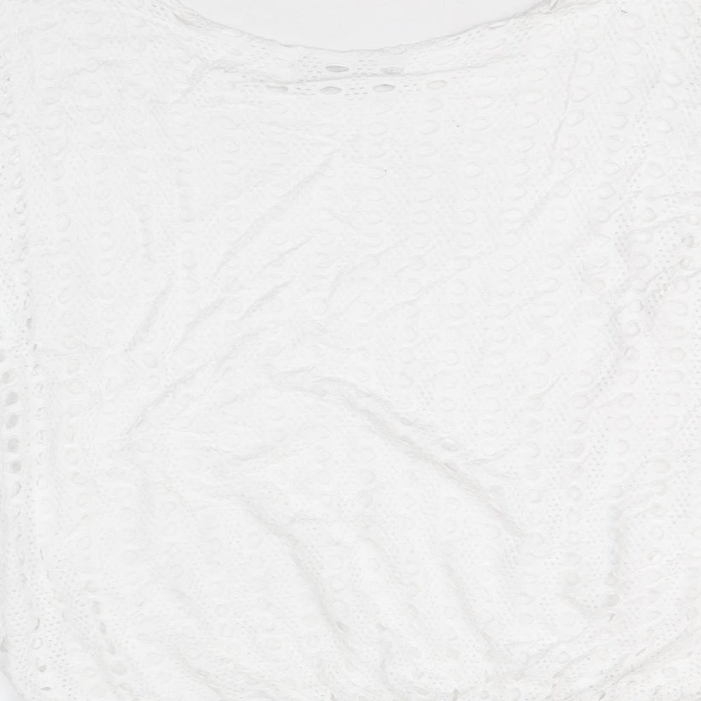 Alexara Womens White Viscose Cropped T-Shirt Size S Round Neck - Broderie Anglaise