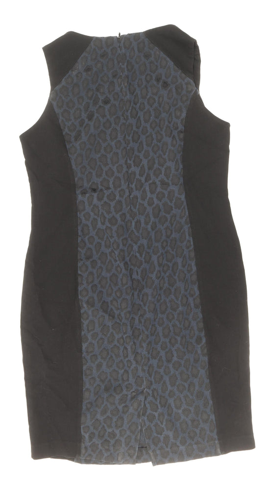 George Womens Black Animal Print Polyester Pencil Dress Size 16 V-Neck Zip - Leopard Pattern