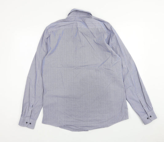 Mens UK Size 16 Luc Brevet Blue Button-Up Long Sleeve Casual Shirt