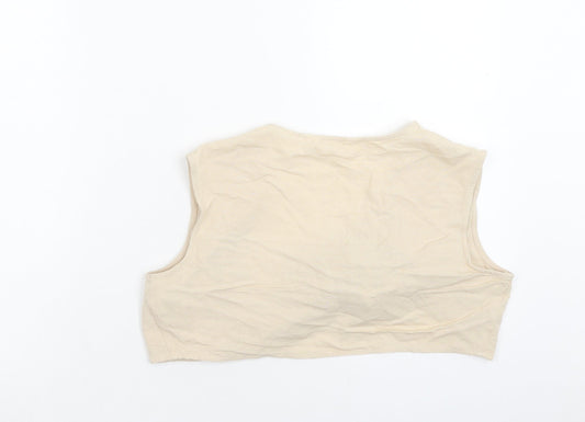 Primark Womens Beige Linen Cropped Tank Size 14 V-Neck - Knot Front
