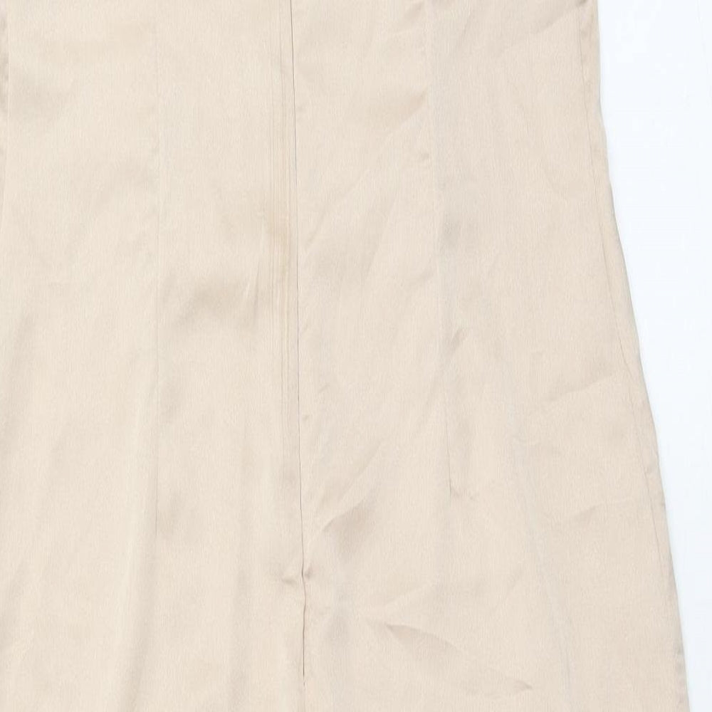 PRETTYLITTLETHING Womens Gold Polyester Bodycon Size 10 Square Neck Zip