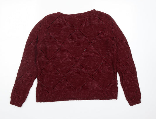 George Womens Red Round Neck Acrylic Pullover Jumper Size 10