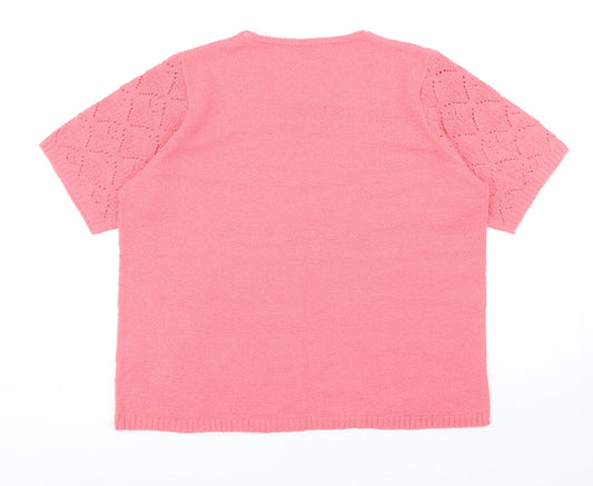 Bonmarché Womens Pink Acrylic Basic T-Shirt Size L Round Neck