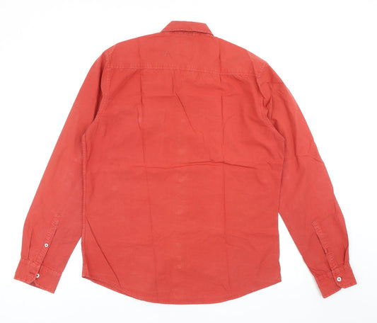 Allen Solly Mens Orange Cotton Button-Up Size 40 Collared Button