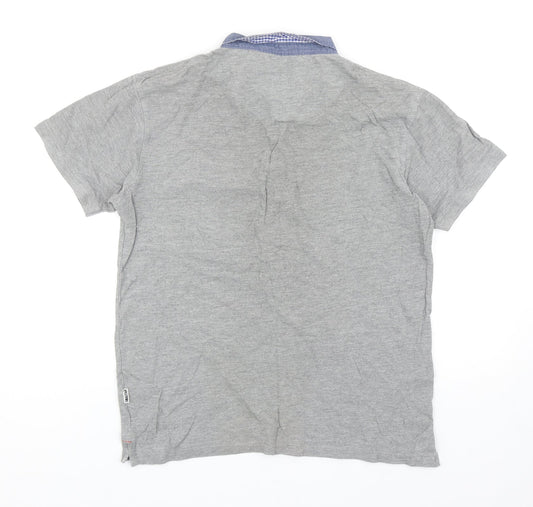 Soul Star Mens Grey Cotton Polo Size L Collared Button