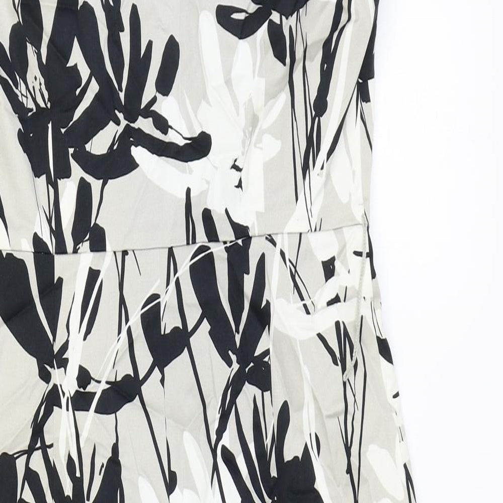 Coast Womens Grey Floral Cotton A-Line Size 10 Boat Neck Zip