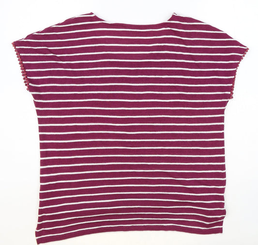 Bonmarché Womens Purple Striped Polyester Basic T-Shirt Size 12 Round Neck